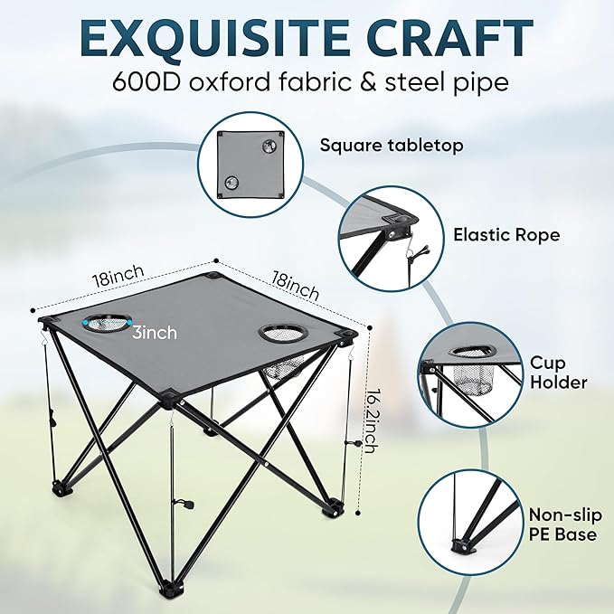HaSteeL Folding Beach Chair Set of 3 Foldable Blue Camping Chairs &amp Grey Table for Outside Low Beach Chair Portable for Adults Fishing Picnic Outdoor BBQ Travel Sports Cup Holder &amp Stor