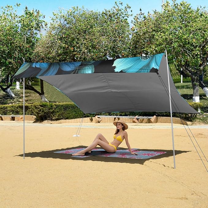 Flower FloralCamping Sun Shelters 9.2 x 10.5 FT Beach Canopy Tent Sun Shade with Carrying Bag for Camping Trips Fishing Backyard Fun or Picnics 21340025