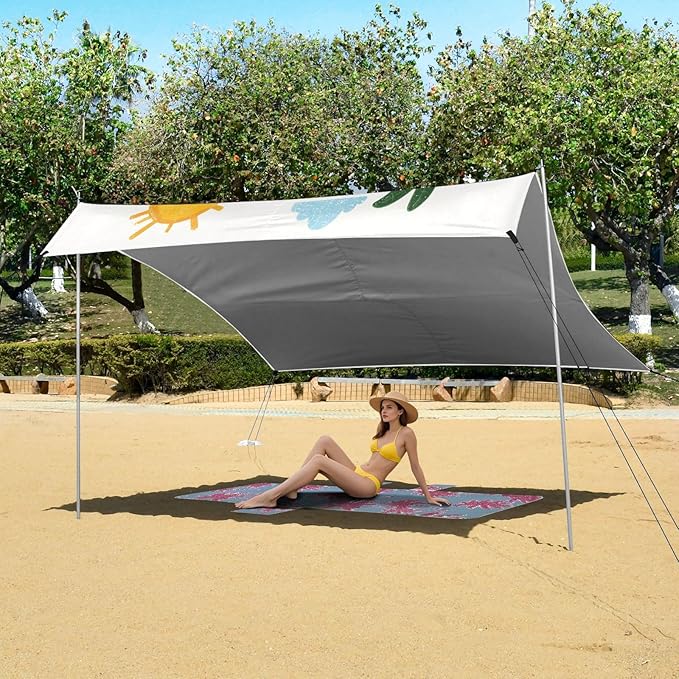 Bolaz Beach Canopy Tent Sun Shade9'×10.5' Large Family Beach Shade UPF50+- Outdoor Shade for Camping Trips FishingSummer Design