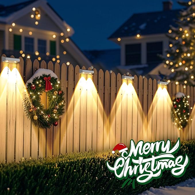 Brizled White Solar Fence Lights Outdoor 11 Modes &amp 9 Colors Color Changing Solar Wall Lights 100 Lumens IP65 Waterproof Outdoor Deck Lighting for Railing Wall Fence Poolside 8 Pack