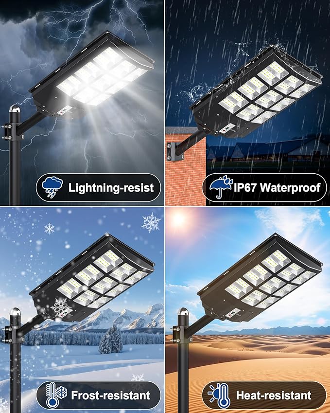 Gefolly SL-4600W Solar Street Light Outdoor Wide Angle Commercial Parking Lot Lights Dusk to Dawn 6500K Flood Security Light IP67 Lamp for Basketball Court Yard