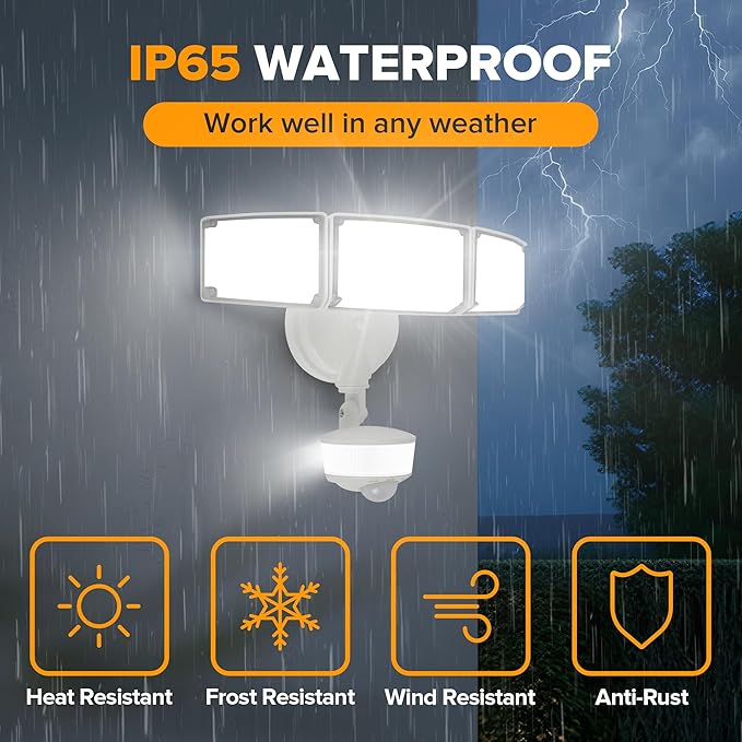 LUTEC 74W 8000 Lumen Motion Sensor Outdoor Lights 5000K Daylight IP65 Waterproof Flood Lights Outdoor with Night Light Dusk to Dawn Motion Detector LED Security Light for Outside Garage Yard-White