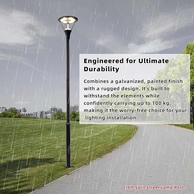 Street Light Pole 16ft Tall Split Street Lamp Post for Outdoor Street Courtyard Parking Lot Lighting Post Fixtures with Mounting Ground Cage (16FT 114+76mm)