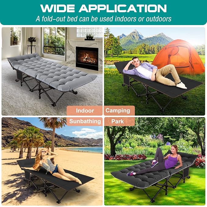 Barbella Folding Camping Cot Folding Cot Camping Cots for Adults Portable Sleeping Cot with Mattress Foldable Outdoor Bed Camp Cots Guest Bed with Carry Bag for Home Office &amp Outdoor Use