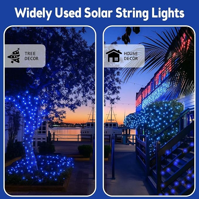 Extra-Long 144FT Solar String Lights for Outside 2 Pack 400LED Solar Fairy Lights Outdoor Waterproof Copper Wire with 8 Modes Solar Twinkle Lights for Tree Garden Party Patio Xmas Decor (Blue)