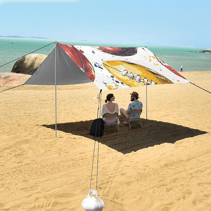 Color Rugby Pattern Camping Sun Shelter Beach Tent Portable Beach Sun Shade Outdoor Canopy for Camping Trips Fishing Picnic