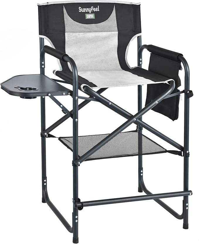 SUNNYFEEL Tall Camping Directors Chair Portable Folding Artist Makeup Chair with Side Table Pocket Footrest Heavy Duty for BeachTripPicnicConcert Outdoor Foldable Camp Lawn Chairs
