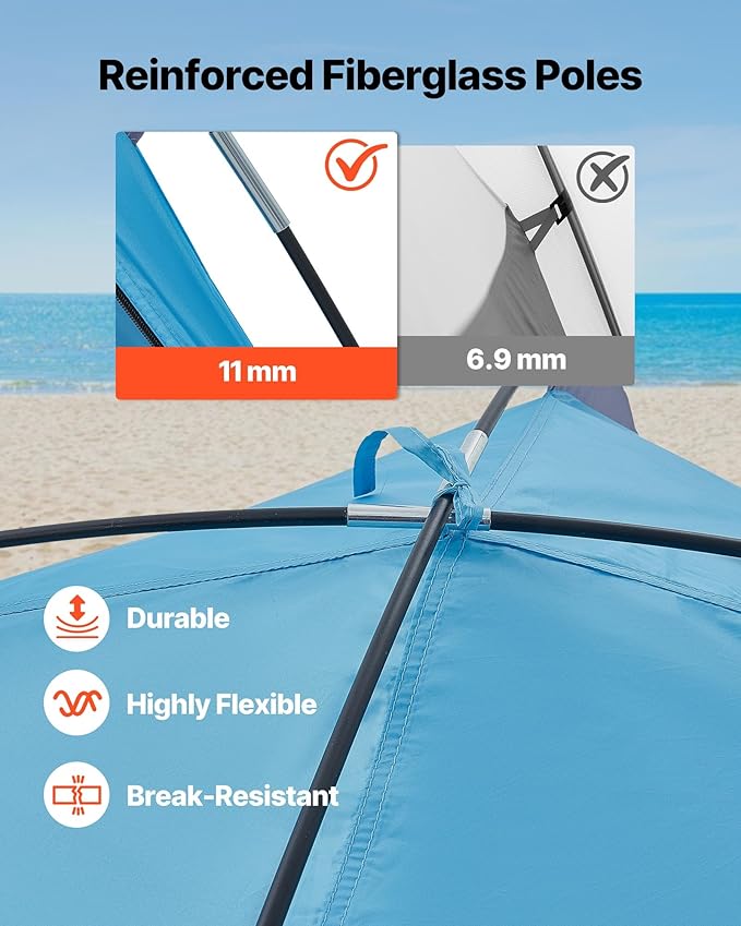 VEVOR Beach Tent Sun Shelter for 6 Person UPF 50+ Protection Portable Sun Shade Beach with Carrying Bag &amp Sand Pockets Lightweight and Easy Setup Beach Umbrella for Camping Fishing Outdoor Picn