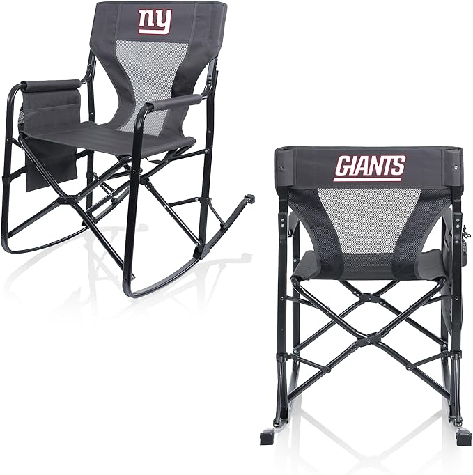 Picnic TIME NFL New York Giants Woodland Rocking Camping Chair with Storage Caddy Camp Chair for Adults (Charcoal Gray)