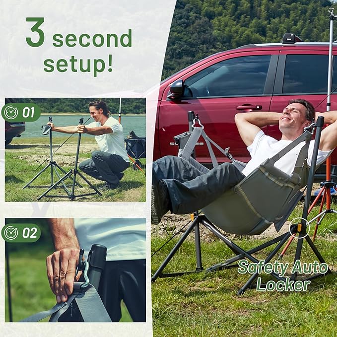 TIMBER RIDGE Hammock Camping Chair with Adjustable Backrest Heavy Duty Folding Hammock Chair Supports 300lbs Portable Hammock Chair for Camping Travelling and Patio Grey 2 Pack