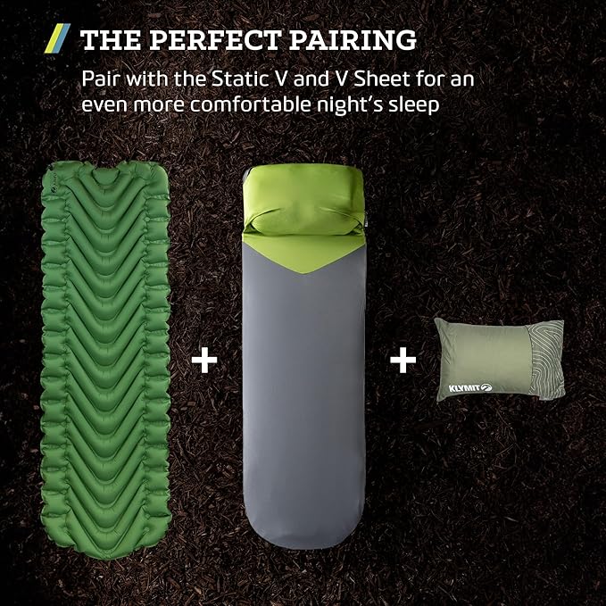 Klymit Drift Camping Pillow Shredded Memory Foam Travel Pillow with Reversible Cover for Outdoor Use Green Regular