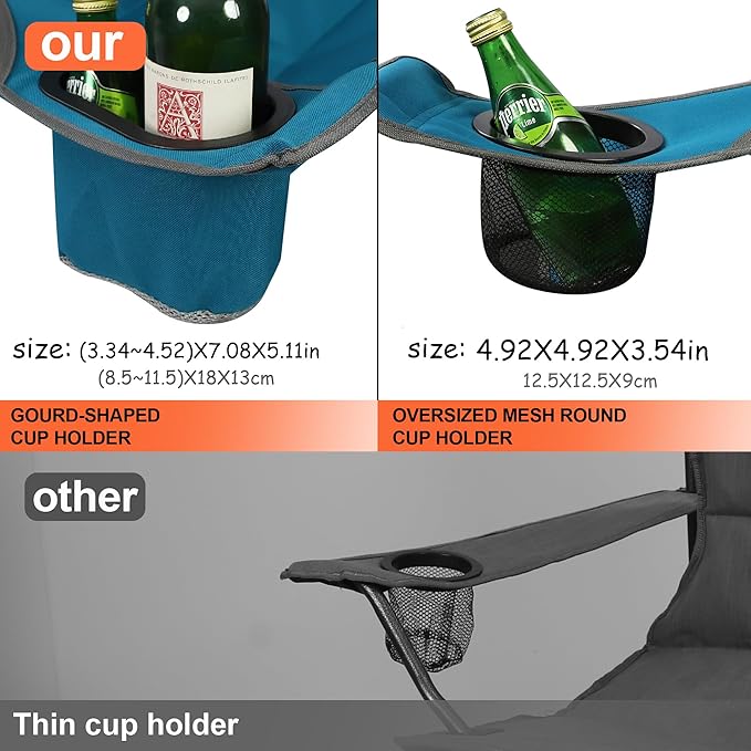 Oversized Folding Camping ChairHeavy Duty Padded Portable Lawn Chair w/Extra Large Cup HolderSide Pocket for Adults Outdoor Sports Hiking Beach Garden PicnicBlue