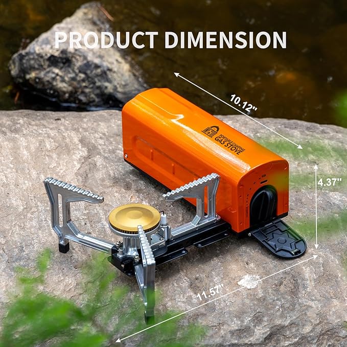 INFOOD Portable Butane Gas Camping Stove - 7500 BTU Compact Folding Design with Carry Bag for Backpacking RV Trips Picnic &amp Outdoor Indoor Cooking Orange