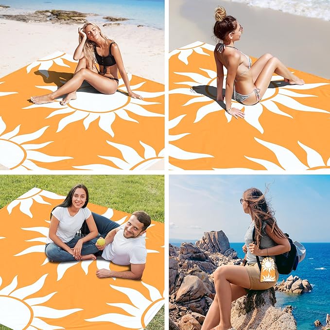 Beach Blanket Waterproof Sandproof Beach Blanket with 4 Stakes &amp Pockets 78''×86'' Lightweight Outdoor Picnic Blanket for Travel Camping Hiking