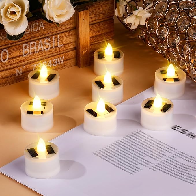 36 Pcs Solar Tea Lights Bulk Outdoor Waterproof Rechargeable Dusk to Dawn Lighting Small Valentine's Day Flameless Flickering LED Votive Candles for Garden Patio Party Lanterns (Warm White)