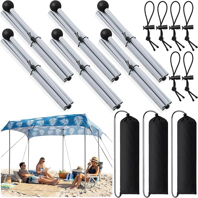6 Pack Replacement Beach Tent Poles 6.5ft Canopy Foldable Poles with Foam Ball for Accessories Camping Hiking Backpacking Parties
