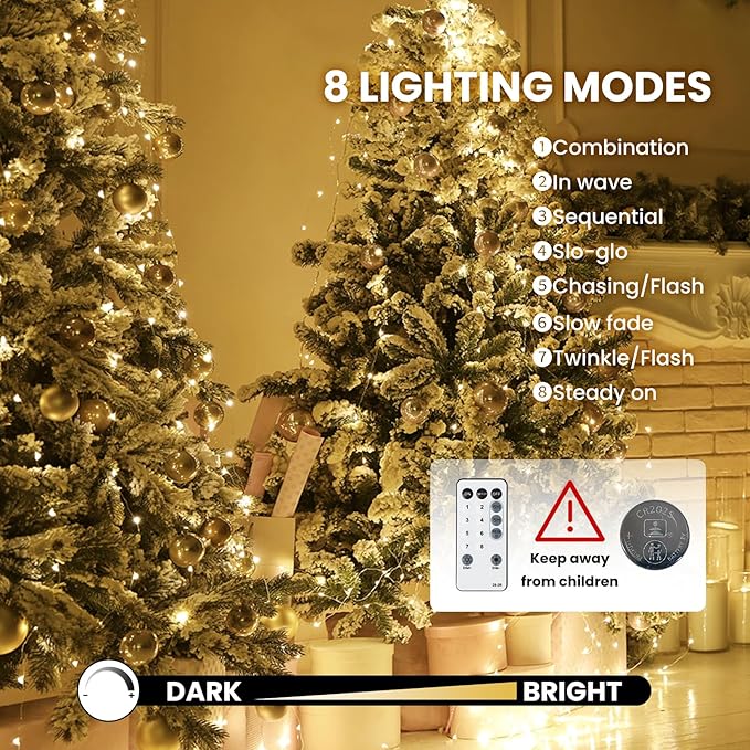 Fairy Lights Plug inDailyart 3000 Led Cluster Lights with Timer 195Ft Waterproof Warm Twinkle String Light with Remote for Bedroom Wreath Garland Window Wedding Christmas Tree DecorationSliver Wire