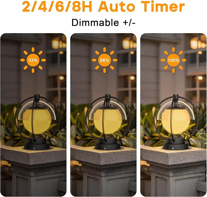Solar Post Lights with Remote Control Modern Pillar Light Dusk to Dawn IP54 Waterproof Solar Post Cap Lights with 3200K LED Outdoor Light Fixture for Garden Deck Patio Outside Lighting (Moon)