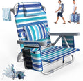 Suteck Beach Chair Adjustable 5-Position Backpack Beach Chairs for Adults Kids Foldable Lay Flat Chair with Cooler Bag Cup Holder and Lumbar Pillow Reclining Lay Down Chairs for Lawn Outdoor