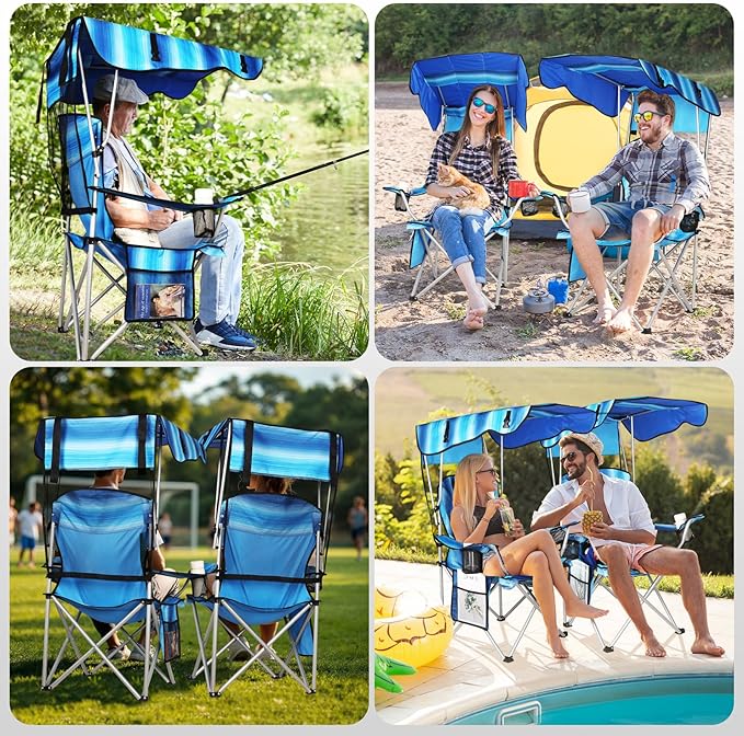 Portable Camping Chair with Canopy - Folding Chair with Canopy Durable 600D Oxford Canopy Chair for Camping Beach Picnics Fishing &amp Sports