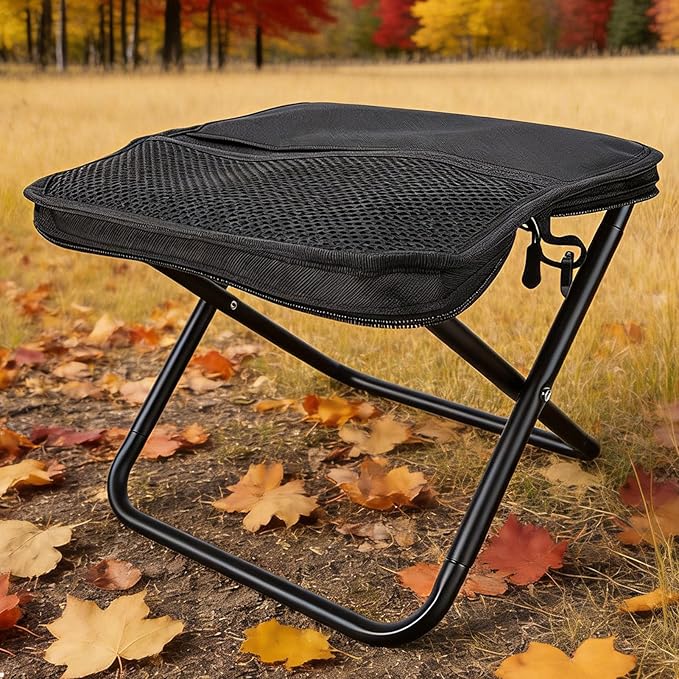 Brrnoo Portable Folding Stool Bag Stool with Shoulder Strap with Shoulder Strap Compact Lightweight Travel Camping Stool for Outdoor Enthusiasts Hiking Fishing Picnics Black Small Size