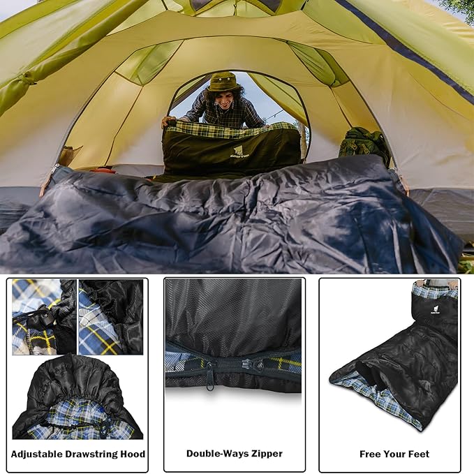 GEERTOP Flannel Sleeping Bags for Adults Big &amp Tall People Portable Cold Weather Envelope XXL All Seasons Camping Sleeping Bag