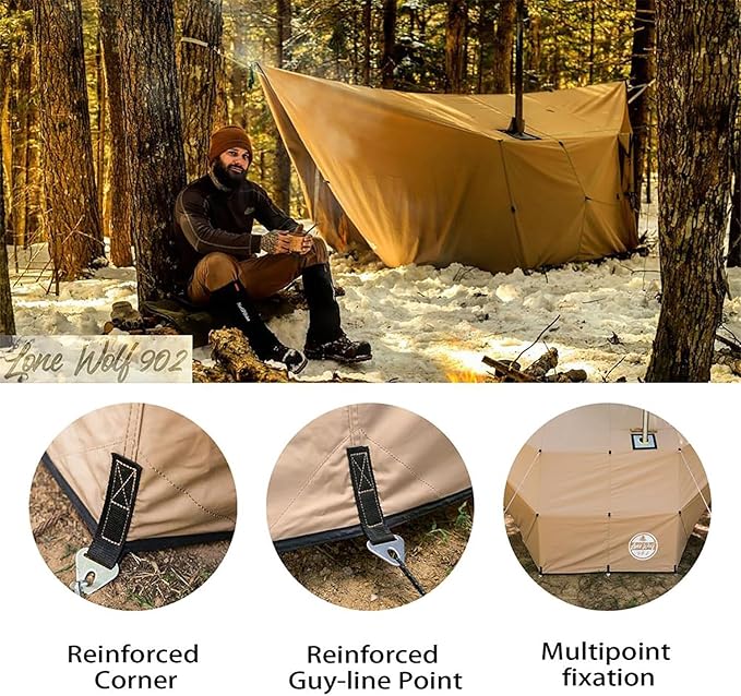 POMOLY Hammock Tarp Camping Tarp with Stove Jack Ultralight Waterproof Shelter Canvas Rain Fly for Hiking Backpacking (Khaki)