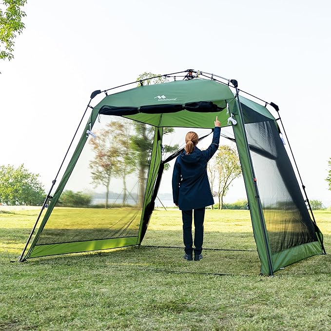 Pop Up Screen House Gazebo 8.2'x8.2'x75'' 4-6 Person Portable Screen Room with Sun &amp Insect Protection Sturdy Frame Foldable Outdoor Canopy for Backyard Camping Park GardenBackyard-Olive Gre