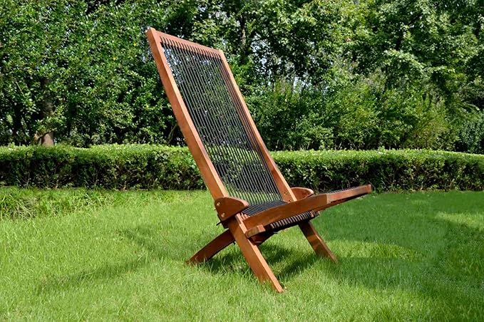 Summer Camping Chair Ventilation Design Durable and Sturdy Outdoor Folding Rope Wooden Chair Selected Wood Long-Term Outdoor use Without Deformation