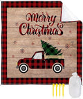 Beach Blanket Waterproof Sandproof OversizedRetro Farm Plaid Car Beach Mat with Corner Stakes Sand PocketsBuffalo Grid Xmas Tree on Wood Grain Outdoor Picnic Mat for Travel Camping Hiking 83x79In