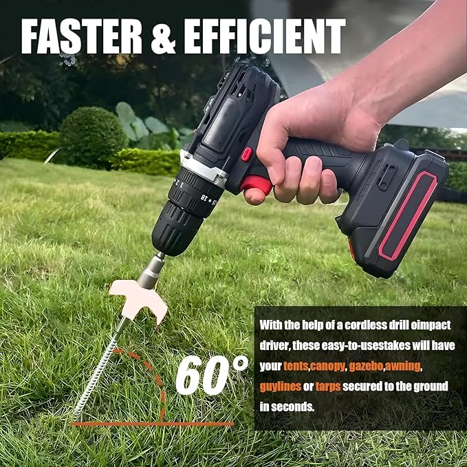 8” Screw in Tent StakesDrillable Tent Stakes Heavy DutyCamping Tent Stake Screw with 13ft Rope 13mm Hex Head DriverStorage Bag for OutdoorCampingDog Anchors (12 White)
