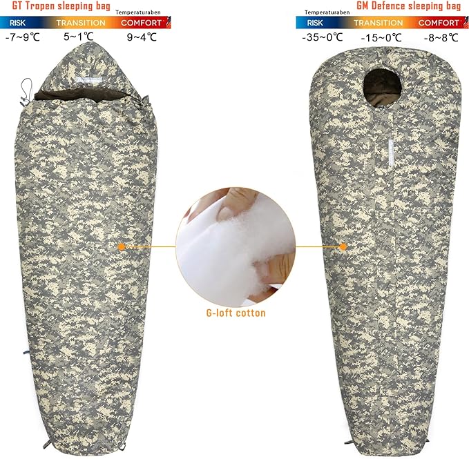 MT Military Army Force Defence 4 &amp Tropen Patrol Mummy Sleeping Bags with Bivy Cover Compression Sack Modular Sleeping System 2.0 for Cold Weather