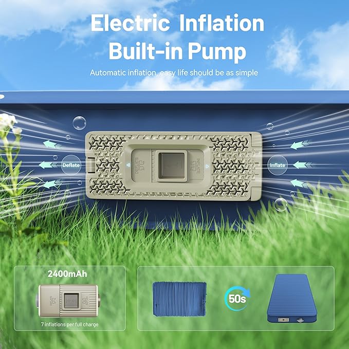 Sleeping Pad for Camping Self Inflating 4 Ultra-Thick Memory Foam Camping Mat with Built-in Electric Pump 9.5 R-Value Insulated Air Mattress Sleeping Pads for Car Travel Tent Cot
