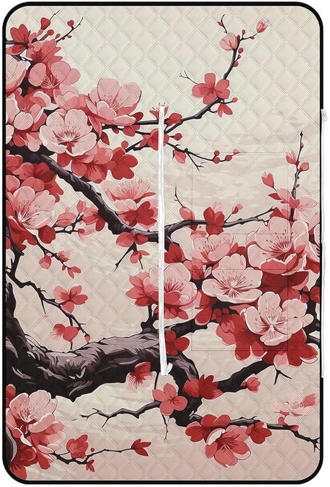 Zipper Japanese Floral Cherry Blossom Style Picnic Mat Suitable for Travel Camping Park Or Home Use