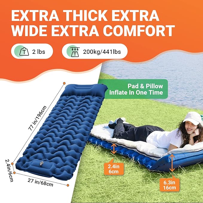 KingCamp Sleeping Pad for Camping Inflatable Sleeping Pad Ultralight Connectable Camping Mattress with Pillow Built-in Foot Pump for Backpacking Hiking Tent Cot (Grey)