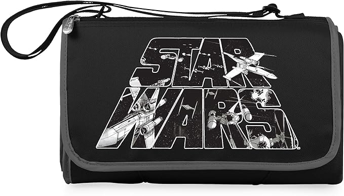 Picnic TIME Star Wars X Wing Blanket Tote Picnic Blanket Folding Outdoor Beach and Camping Blanket with Carry Tote and Zipper Pocket Water Resistant Fleece (Black with Black Exterior)