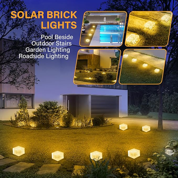 Solar Brick Lights Outdoor Waterproof Patio Brick Lights Garden Decor for Outside 6 Packs for PatioYardWalkwayPathway Decor