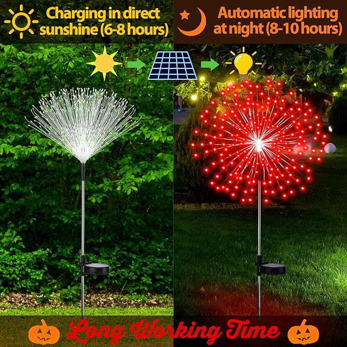 6 Pcs Christmas in July Solar Firework Stake Lights 180 LED 8 Modes Solar Waterproof LED Sparkler Lights Outdoor Decoration for Garden Patio Yard Pathway Walkway Lawn (Red Green)