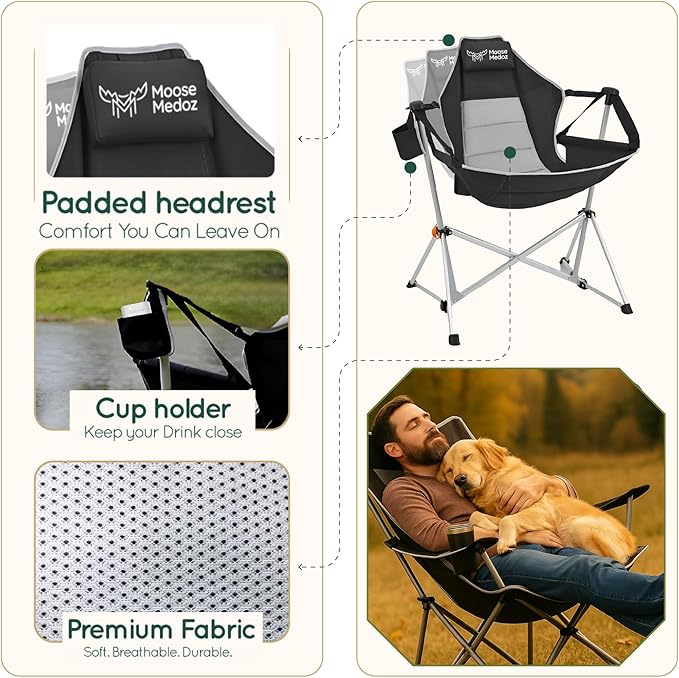 Hammock Camping Chair – Folding Swing Chair with Headrest &amp Cup Holder 300 lbs Support Breathable Mesh Portable &amp Lightweight for Outdoor Camping Fishing Patio &amp Travel