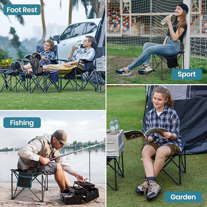FUNDANGO Folding Camping Stool 2 Pack 18.1 Inch Oversized Foot Stools 400 Lbs Heavy Duty Portable Padded Seat Anti-Slip Foots &amp Carry Bag for Fishing Outdoor Lawn Travel (Blue)