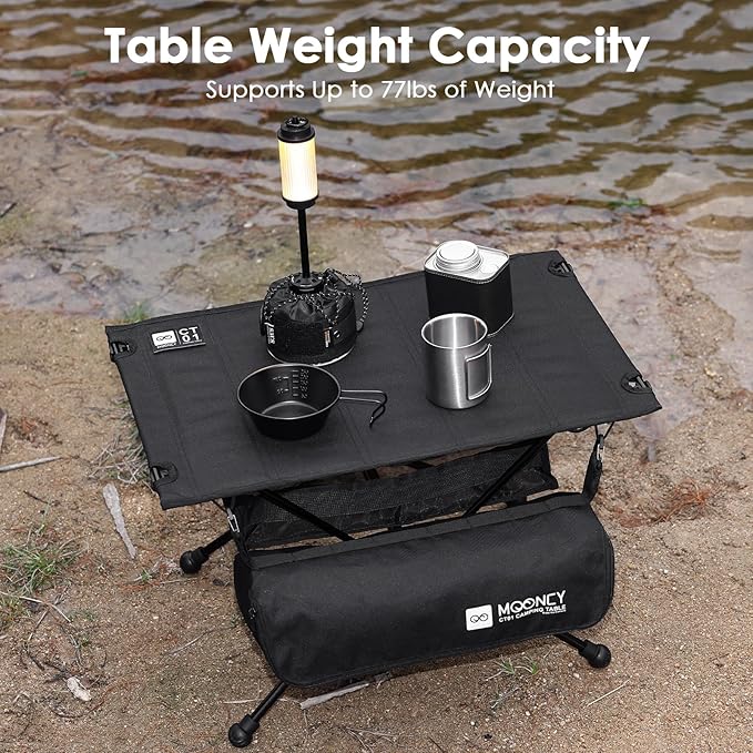 MOONCY Portable Camping Table Ultralight Beach Table with Oil-Proof Mat and Mesh Storage Bag Aluminum Alloy Folding Table for Hiking Tailgating Backpacking Fishing Beach &amp Picnic Black