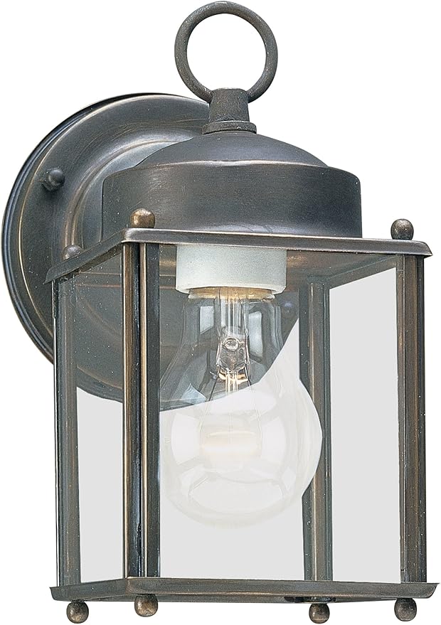 Sea Gull Lighting 8592-71 New Castle One-Light Outdoor Wall Lantern with Clear Glass Panels Antique Bronze Finish