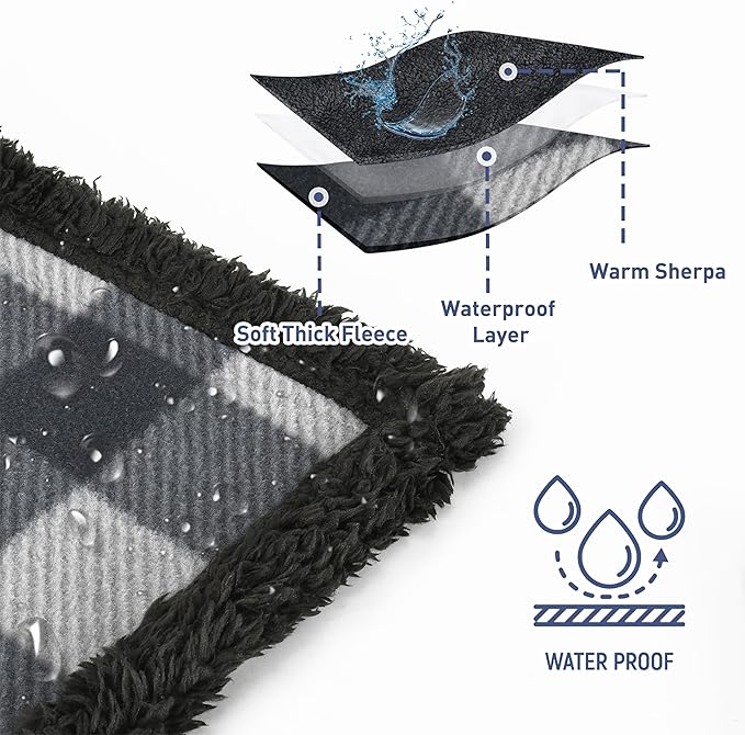 Catalonia Waterproof Bed Blanket Washable Leakproof Bed Cover Reversible Protector Blanket for Couch Sofa Stain Proof Blanket Pad for Adults 80X60 inches Grey Plaid