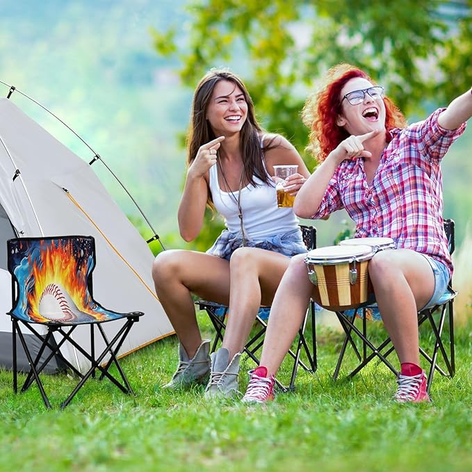 Baseball on Fire Camping Chair Lightweight Portable Folding Chair Beach Chair with Carry Bag for Outdoor Adventures Patio and Picnics
