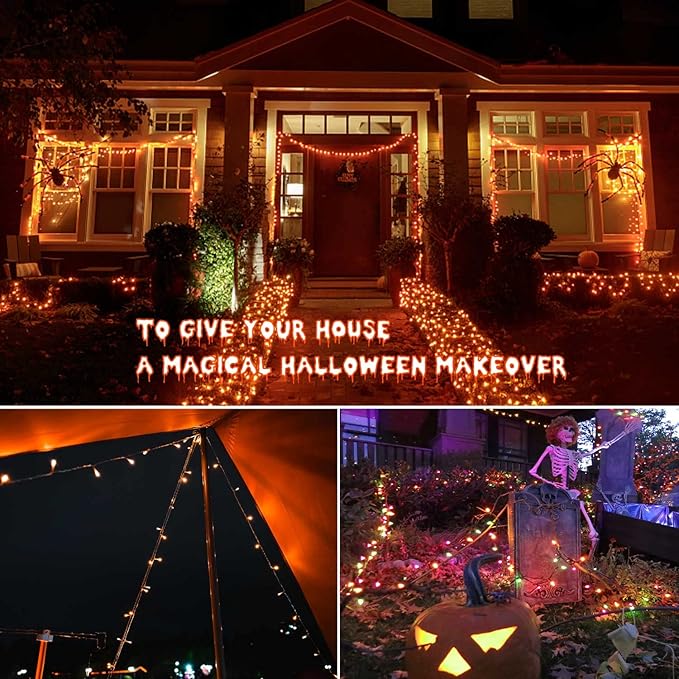 Orange Halloween Lights 800LED 330FT Orange String Lights 8 Modes Timer Plug in Waterproof Indoor Outdoor Orange Christmas Lights for Halloween Christmas Garden Party Decoration