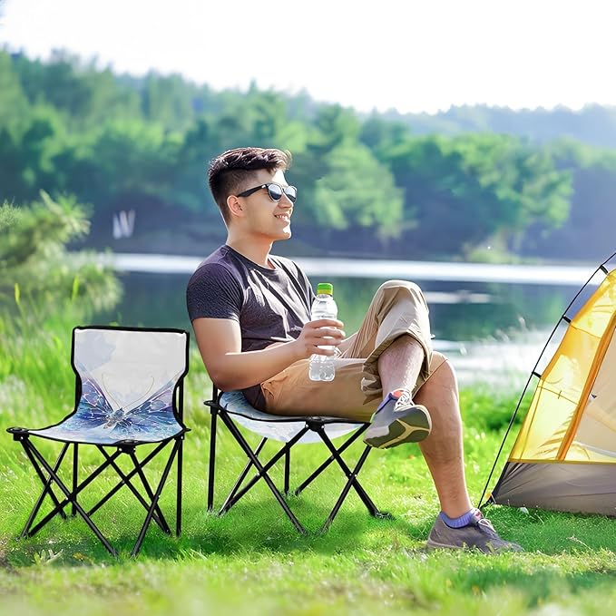 Broken Butterfly Portable Camping Chairs Folding Chair - Durable Oxford Fabric Lightweight Iron Frame Easy Fold Design - Ideal for Outdoor Activities Camping Fishing and Travel