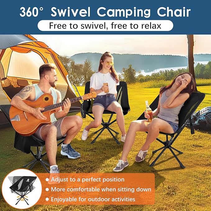 Portable Camping Chair 2 Pack 8 Seconds Quick Setup Folding Camping Chair Flexible 360° Rotation 3.8Lb Lightweight Travel Chairs for Easy Carry to Hiking Sporting Travel Beach