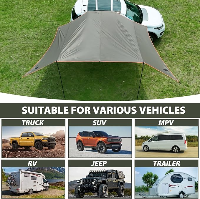 GEERTOP Large Car Side Camping Awning 19 x 11 ft SUV Canopy Tarp Waterproof Outdoor Vehicle Sun Shade Shelter for Truck MPV Van Campers