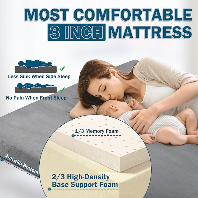 Betterhood Memory Foam Camping Mattress | Potable Backpacking Sleeping Pad W/Waterproof Cover &amp Carry Bag | Roll Up Cot Mattress for Floor TravelCamping | Kids Single or Twin