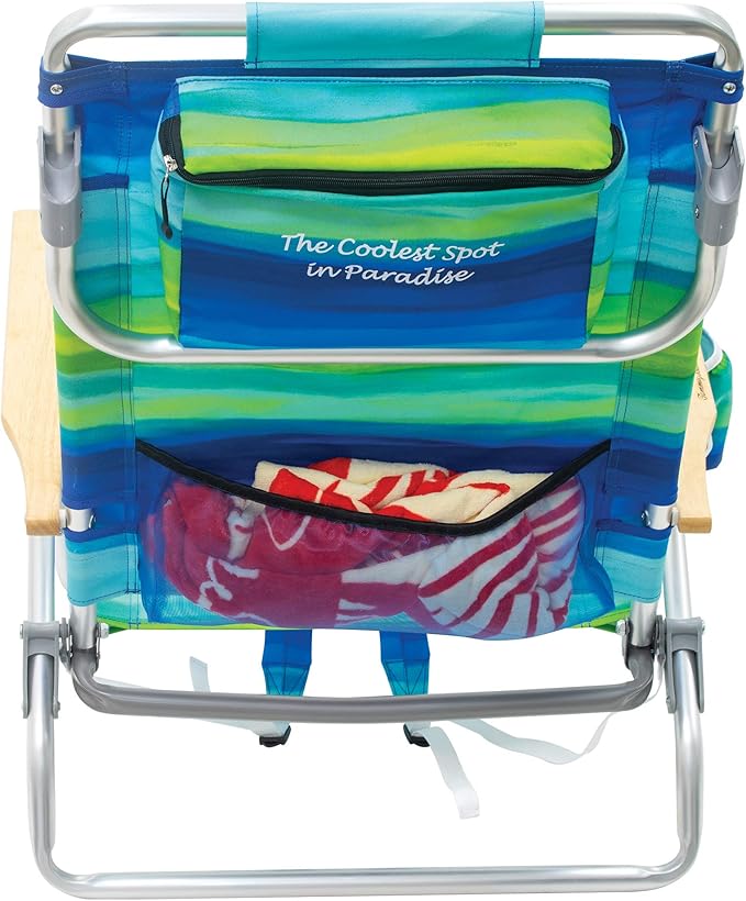 Tommy Bahama 2-Pack 5-Position Classic Lay Flat Backpack Beach Chair with Cooler and Cup Holder Portable Folding Beach Chair for Tanning Blue/Green
